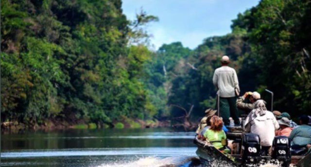 Field expedition by boat on the Amazon river system